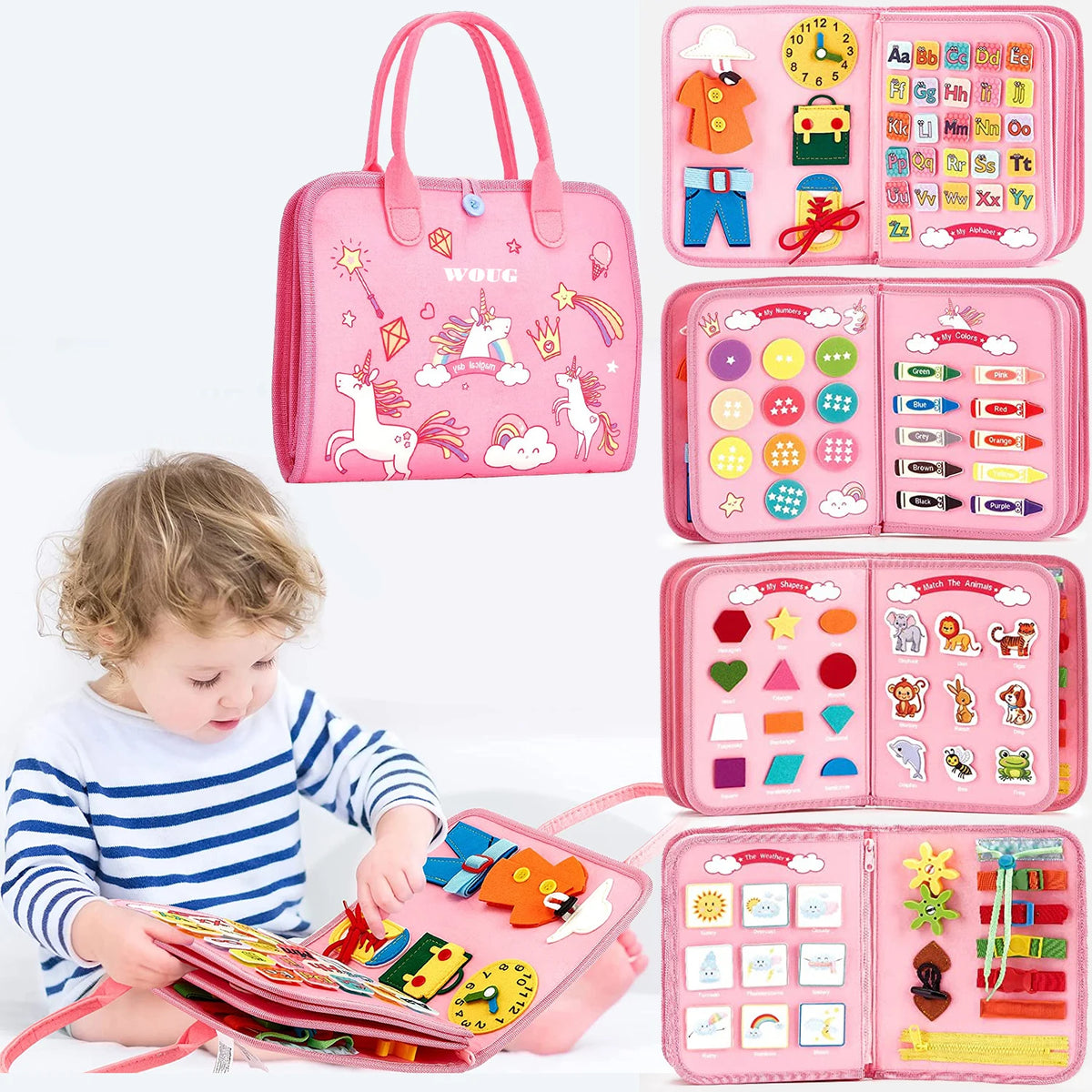 Montessori Toddler Busy Board Activity Book for Fine Motor Skills Learning