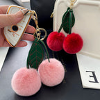 Cute Fluffy Cherry Fur Ball Keychain Bag Pendant Charm