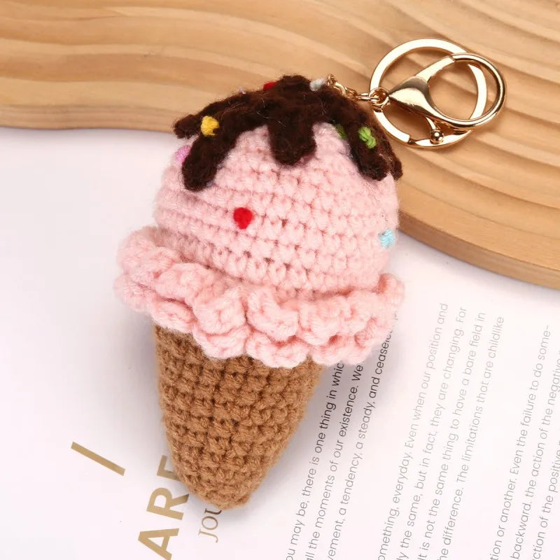 Cute Crochet Ice Cream Keychain Cone Bag Charm