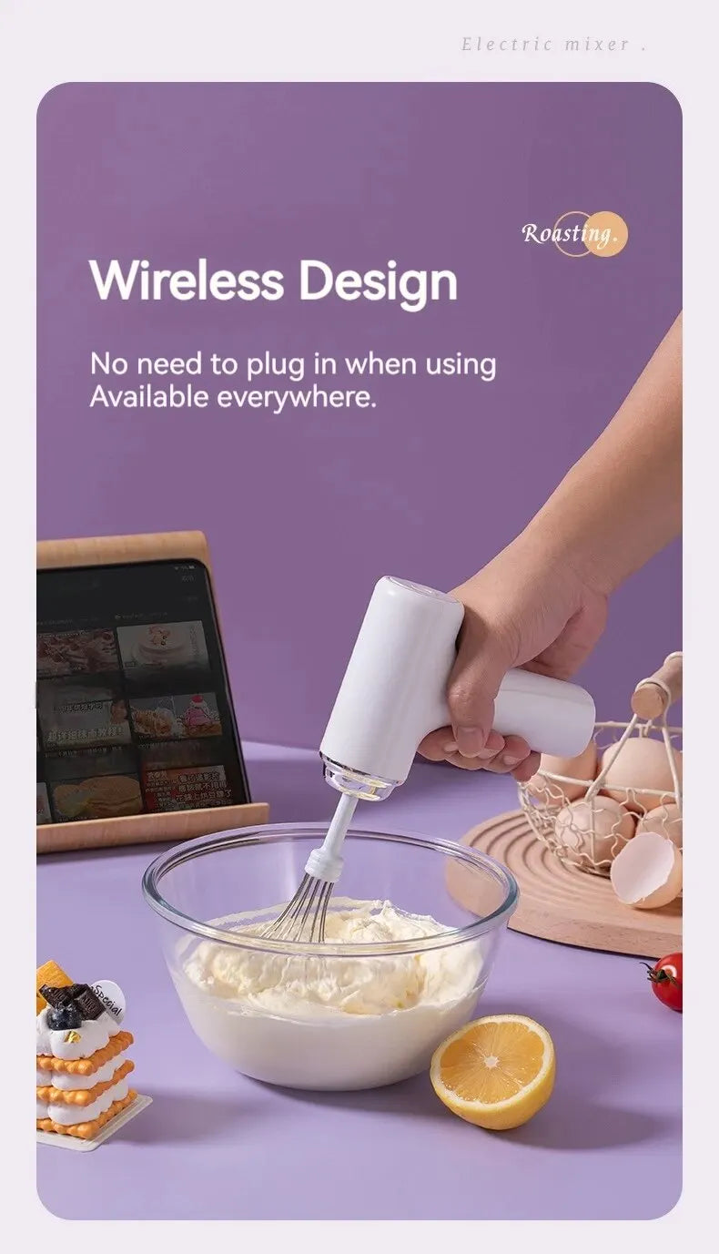 Wireless Electric Food Mixer – 3-Speed Portable Egg Beater & Frother