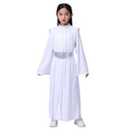Child Princess Leia Cosplay Fancy-dress Girls White Hooded Robe Kids Outfit With Wig Halloween Carnival Party Costume