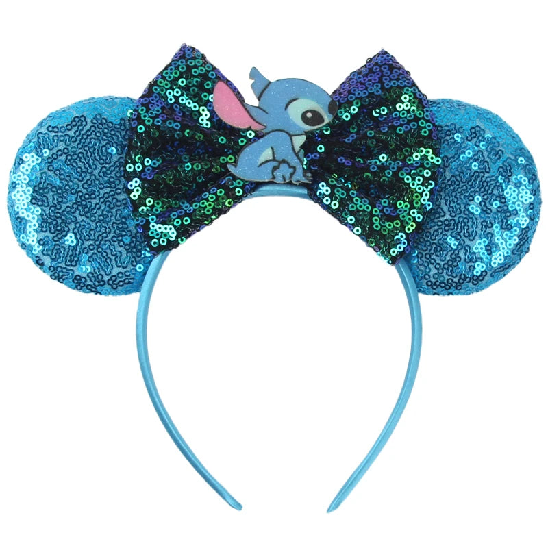 HEROCROSS Cute Stitch Headbands For Girls Sequins Bow Hairband Women Angel Headwear Kids Ears Hair Accessories Carnival Gift
