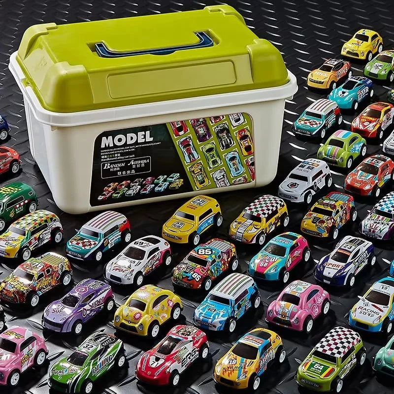 Mini Alloy Diecast Car Set – Pull Back Racing Toy Cars with Storage Box