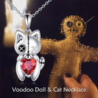 1Pc Creative Cute Cat Voodoo Doll Red Heart Pendant Necklace Fashion Women Personalized Jewelry Perfect Gift for Halloween
