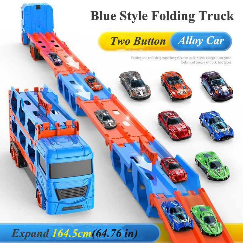 Large Car Transporter Truck with Folding Race Track & Alloy Cars
