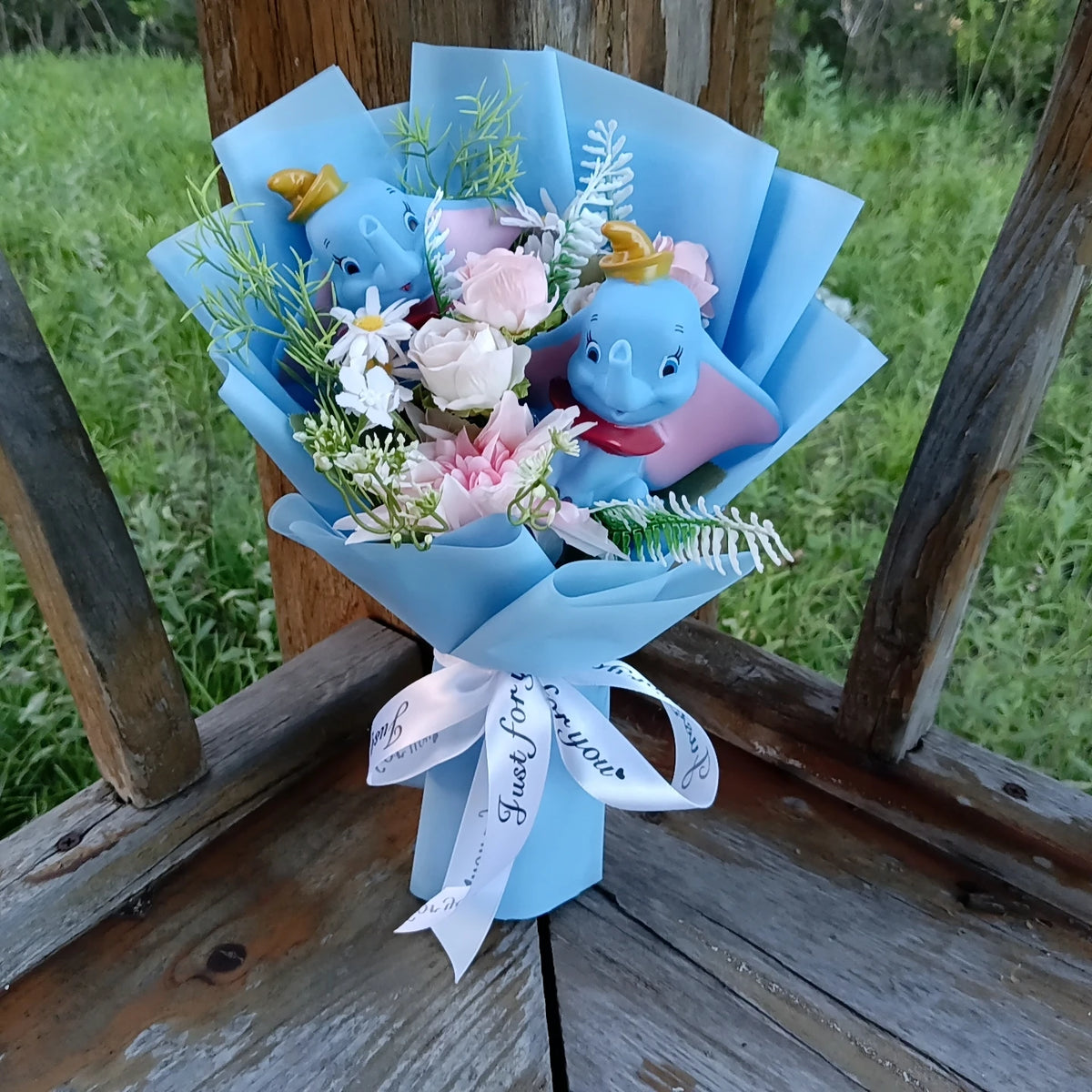 Anime Winnie the Pooh Pig Elephant Handmade Flower Bouquet Plush Doll Wedding Graduation Valentine Christmas Birthday Gifts