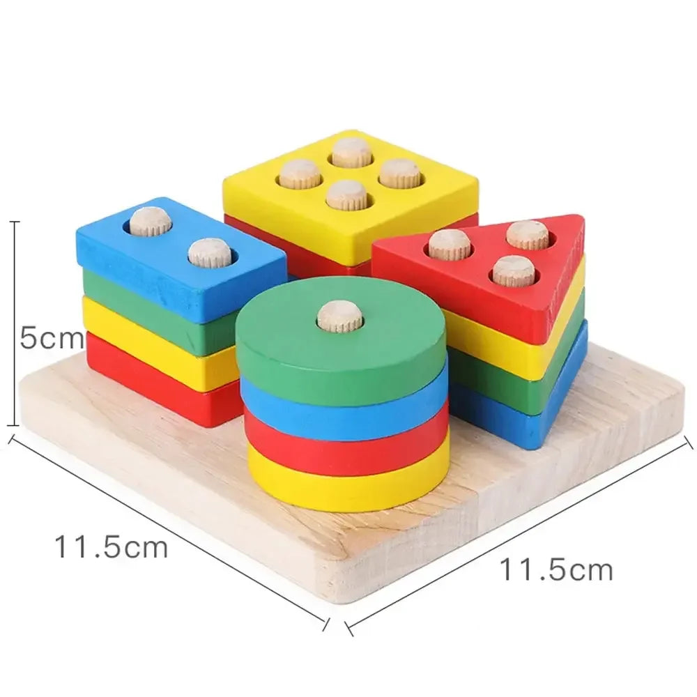Montessori Wooden Shape Sorting and Stacking Educational Toy for Toddlers