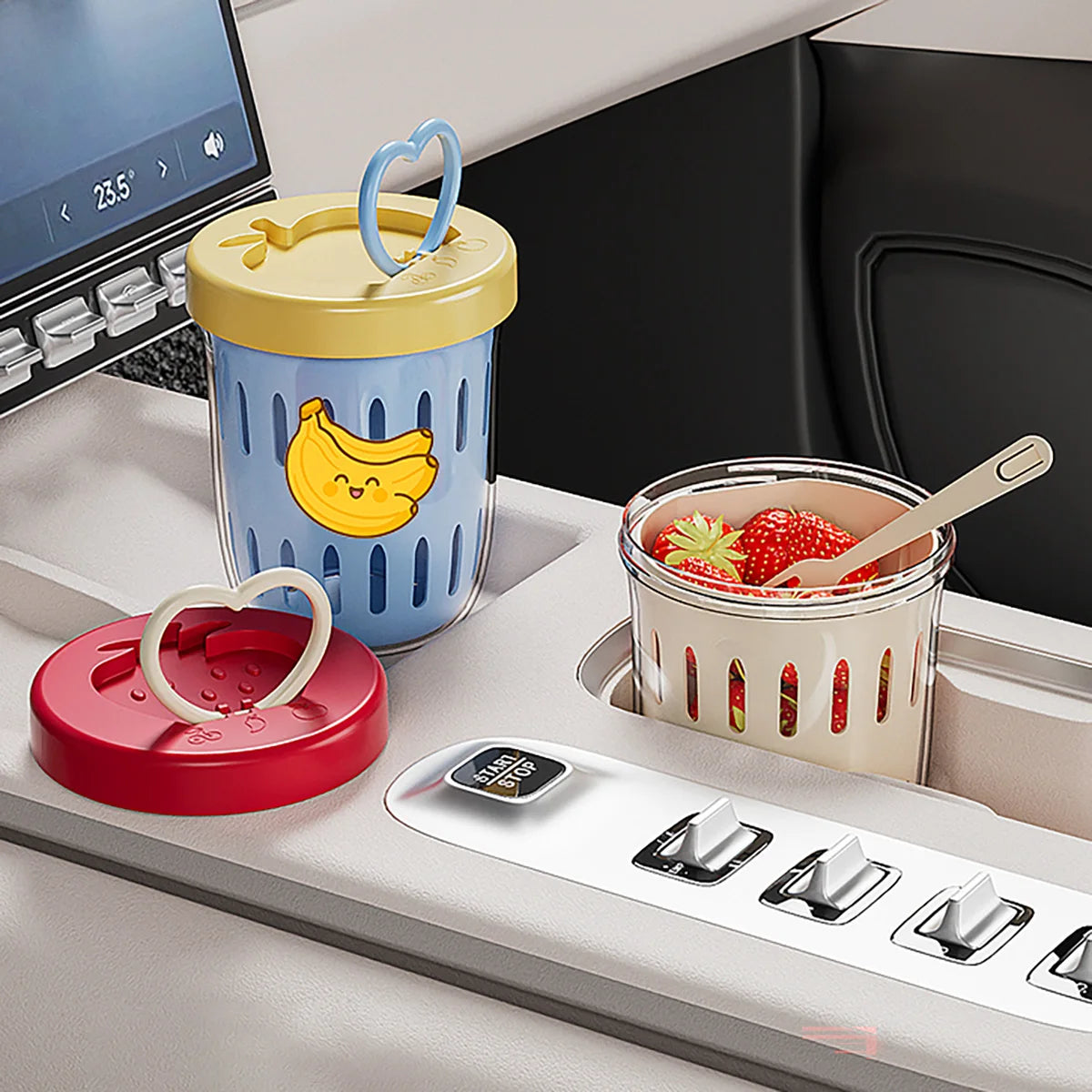 WORTHBUY Double Wall Salad Cup Portable Leak Proof Oat Container With Fork&Handle Drain Fruit Cup Cute Breakfast Cup For Student