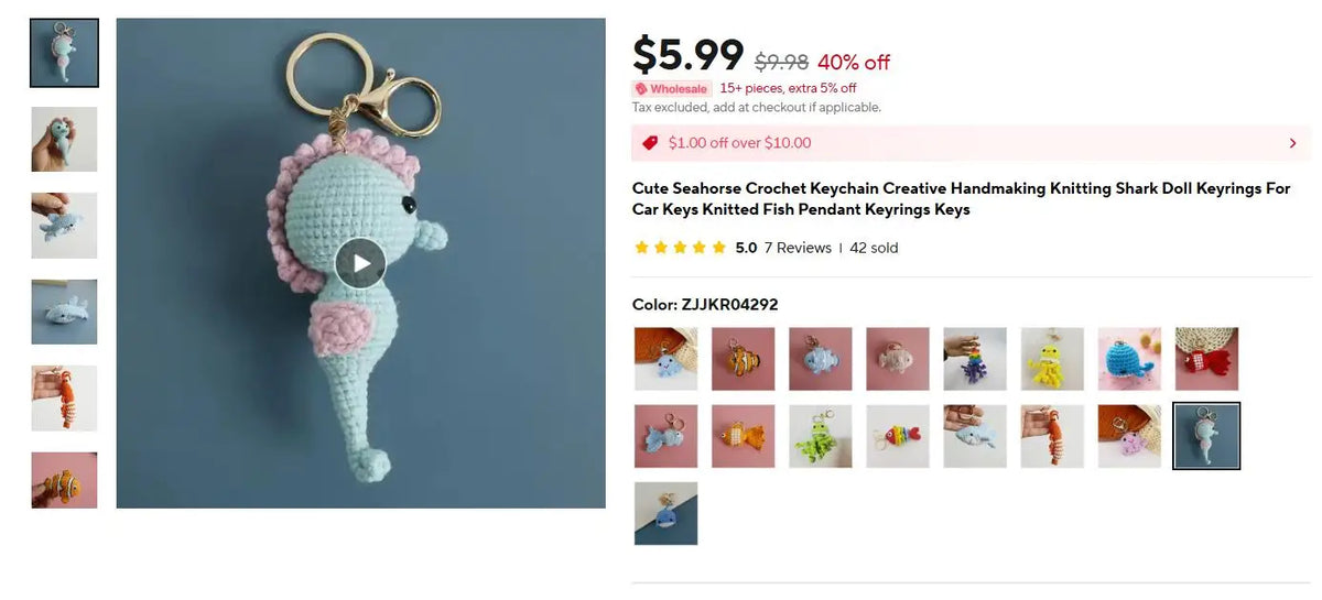 Cute Crochet Stingray Keychain Marine Fish Bag Charm