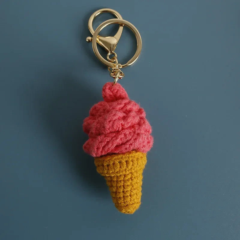 Cute Crochet Ice Cream Keychain Cone Bag Charm