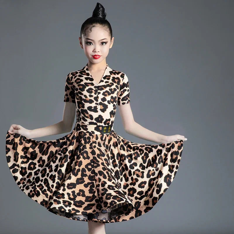 Children's Latin Dance Dress Girls' Dance Dress Girls' Long Sleeve Split Latin Dance Dress Performance Clothing Two Piece Set