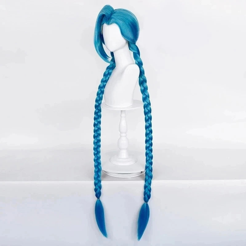 Jinx Long Blue Braided Cosplay Wig for League of Legends