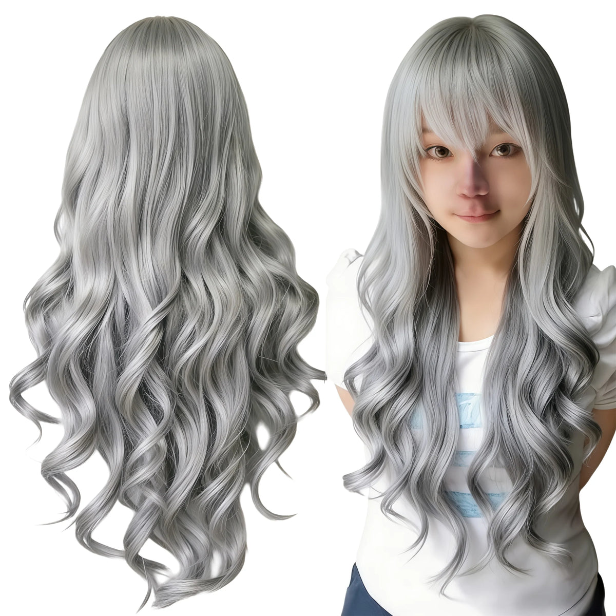 Synthetic Hair Pure White Lolita Long Cosplay Wig Curly Griffith Anime Wigs Halloween Inuyasha Costume Wig for Girl