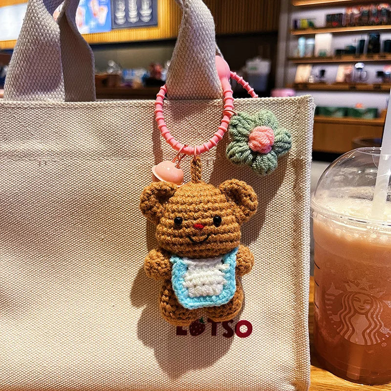 Crochet Bear Backpack Keychain Cartoon Bear Bag Charm