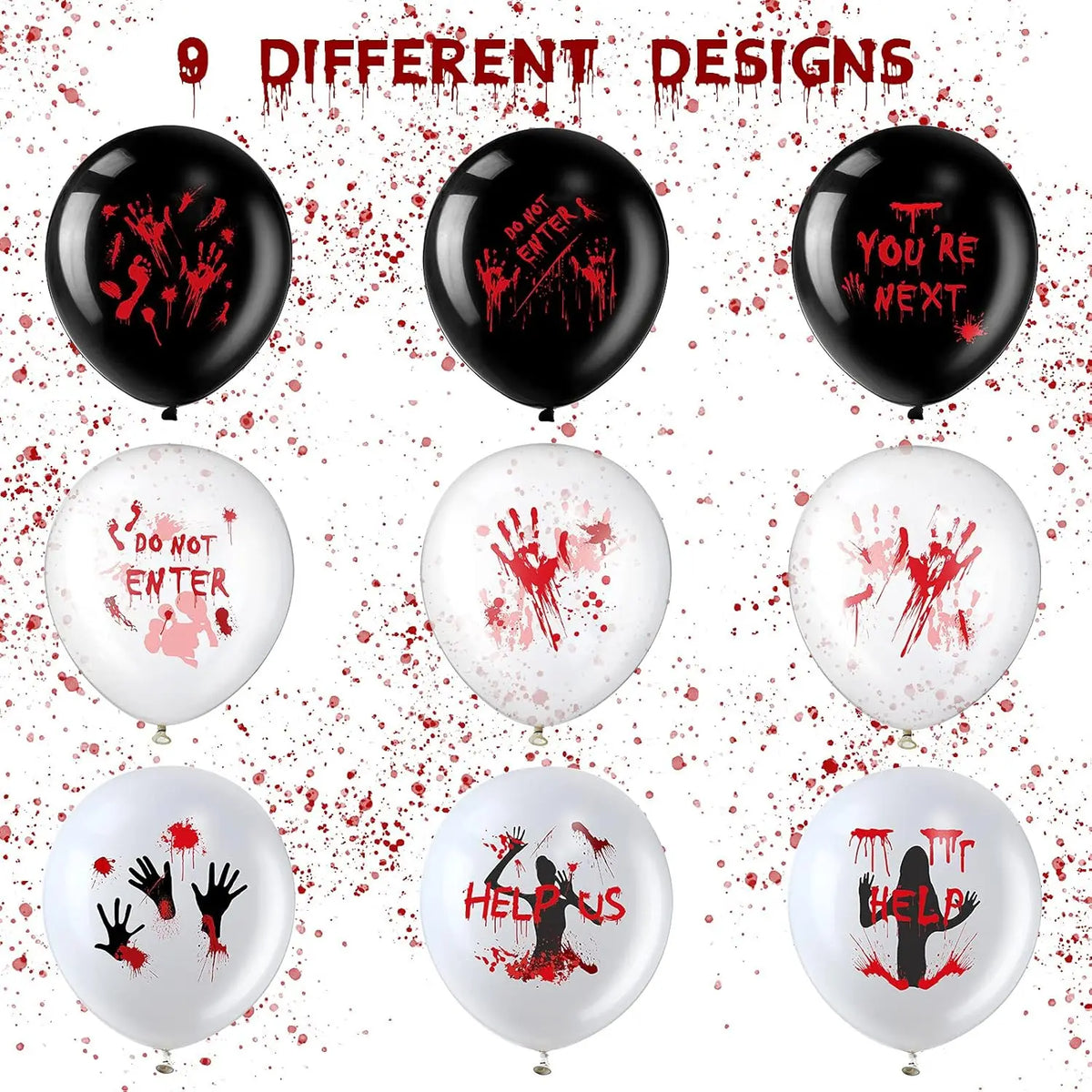 Halloween Balloons, 12 Inch Bloody Balloon,  Horror Balloons with Scary Blood Handprint Zombie Latex Balloon for Halloween Party