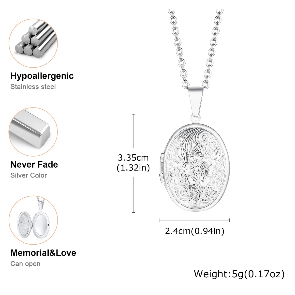Vnox Light Heart Locket Pendants for Women Men Openable Photo Frame Glossy Stainless Steel Necklaces Family Love Collar