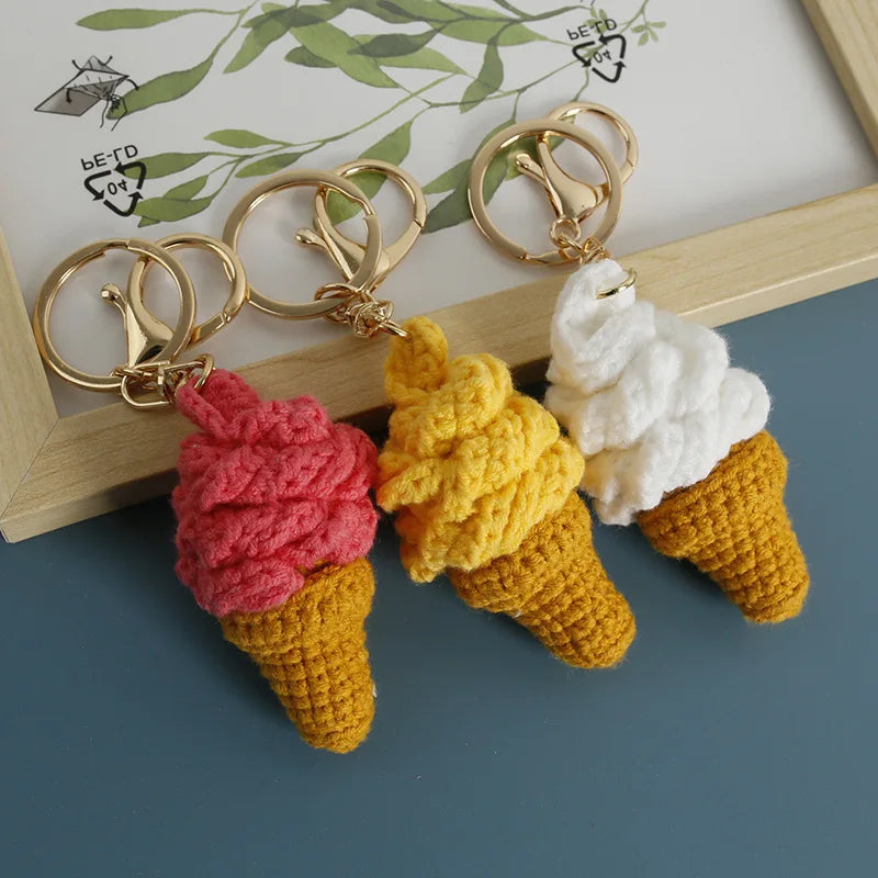 Cute Crochet Ice Cream Keychain Cone Bag Charm