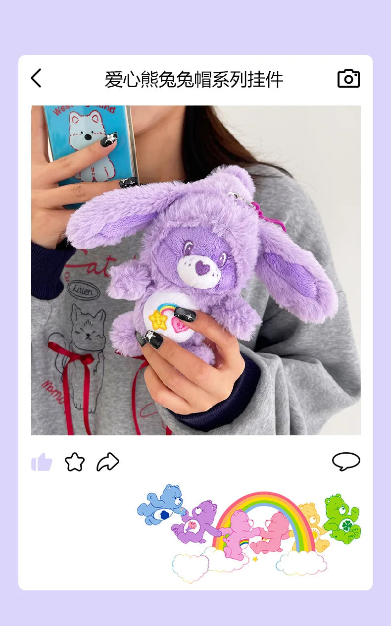 Care Bears Rabbit Hat Plush Keychain Rainbow Bear Bag Charm Gift