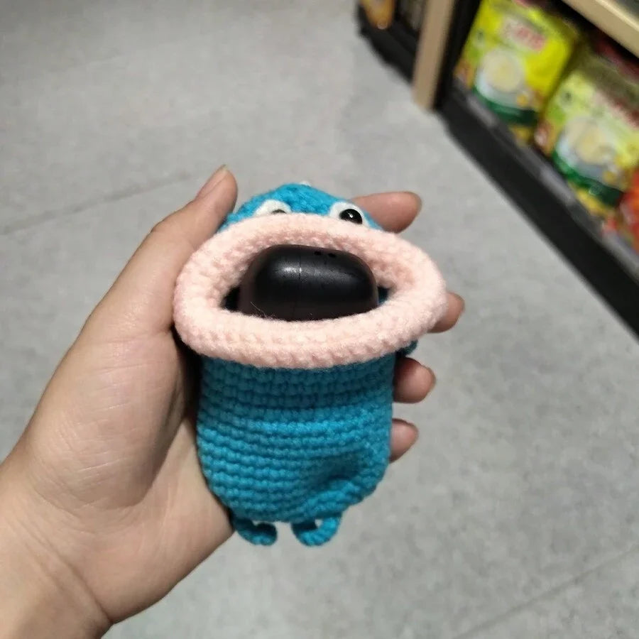 Handmade Crochet Sausage Keychain Earphone Pouch Key Holder For Women
