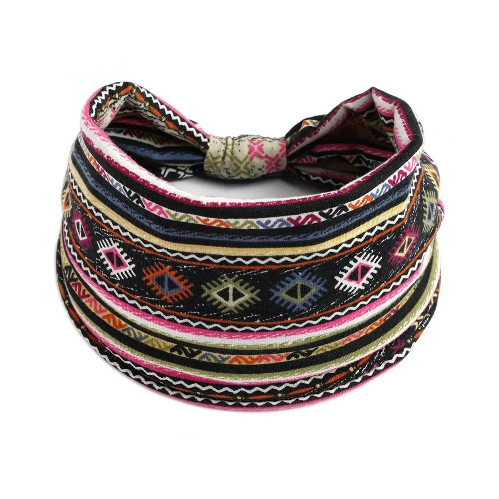 Boho Print Wide Knot Elastic Headband for Women