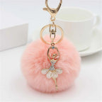 Rhinestone Ballet Dancer Plush Ball Keychain for Women and Girls