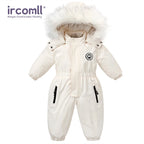 Ircomll Kids Boy Girl Winter Snowsuit Plus Velvet Toddler Jacket Clothes For Boy Infant Jumpsuit Hoodied Overalls 2-6Y Outwear