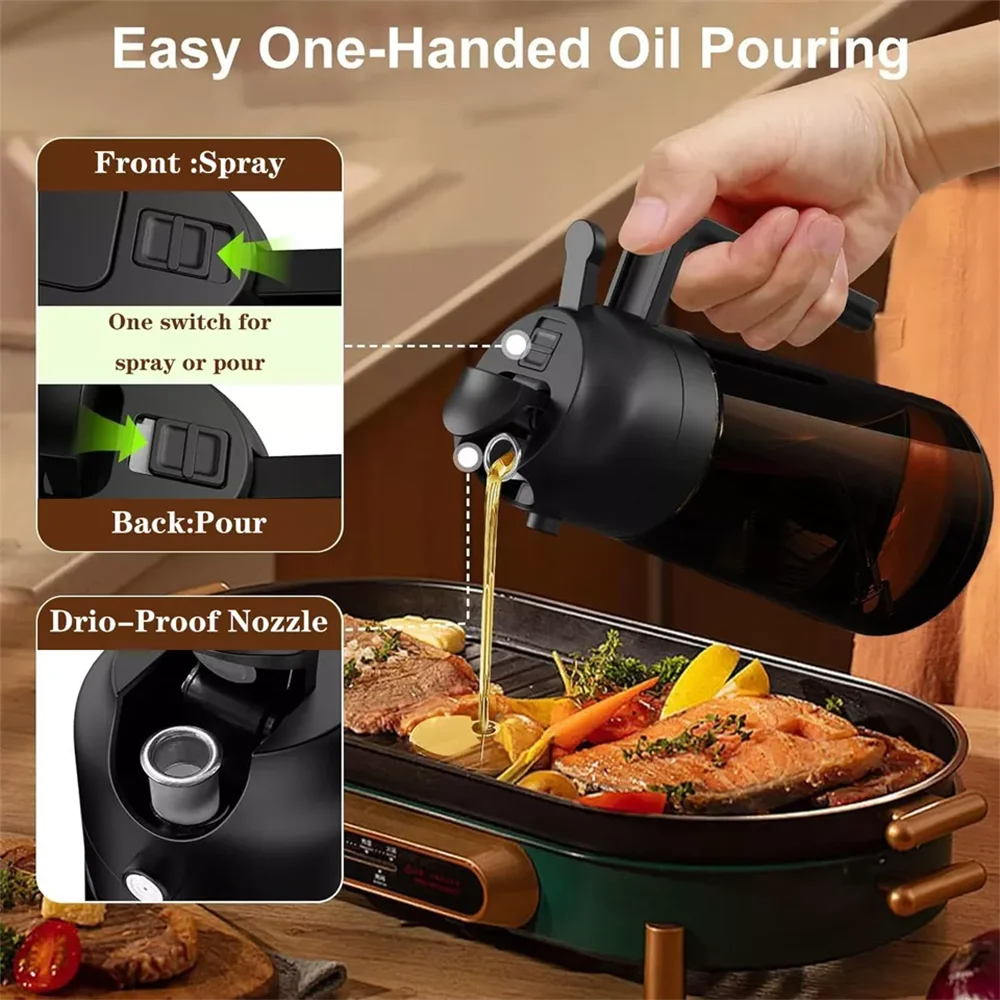 2-in-1 Glass Oil Sprayer Dispenser for Cooking, Air Fryer, Salad & BBQ