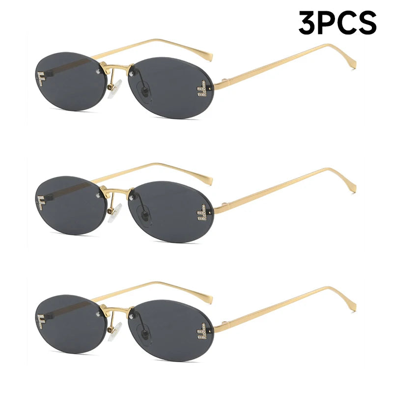 Fashion Rimless Oval UV400 Diamond Sunglasses for Women