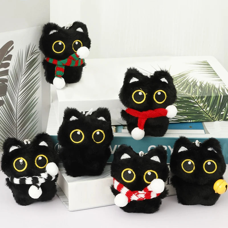 Assorted Black Cat Plush Keychain Cute Bag Charm