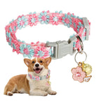 Pink Blue Cherry Blossom Embroidery Cat Collar With Bell Safety Breakaway Buckle Pet Accessory For Kitten Puppy