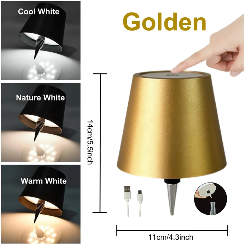 LED Table Lamp Wireless Wine Bottle Lamp USB Rechargeable Table Light Touch Control Dimming for Bar Club Cafe Atmosphere Decor