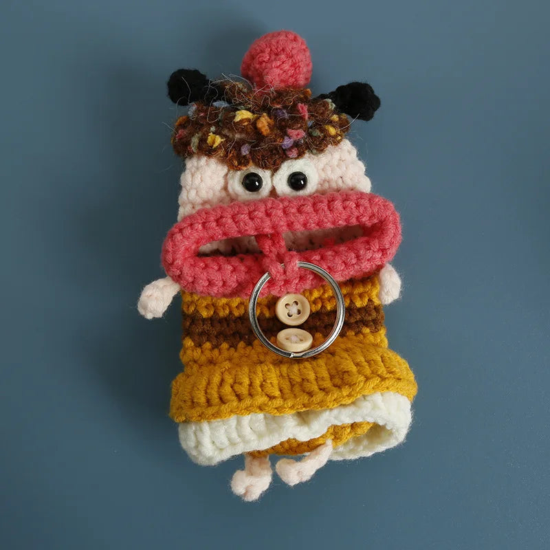 Funny Fruit Sausage Mouth Crochet Keychain Key Holder