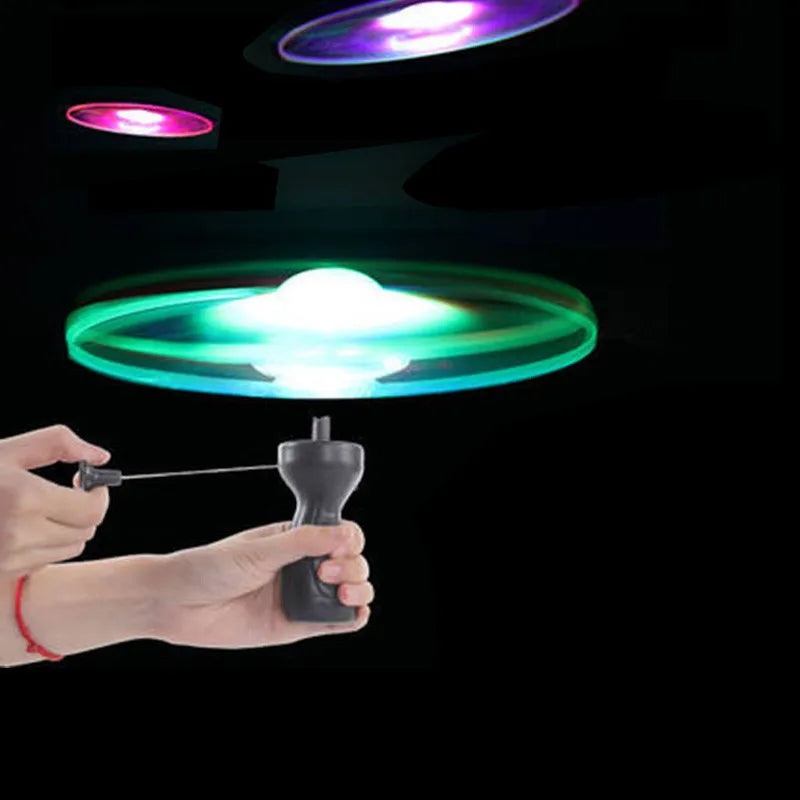 LED Pull String Flying Saucer Toy for Kids Outdoor Play