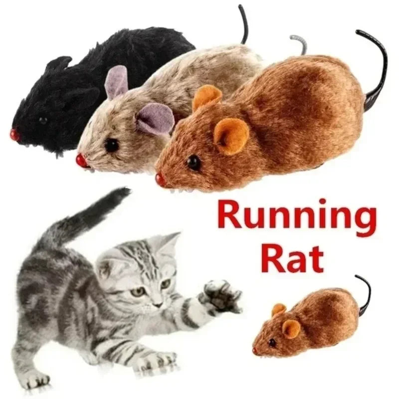 Wind-Up Plush Running Mouse Toy for Interactive Indoor Cat Play
