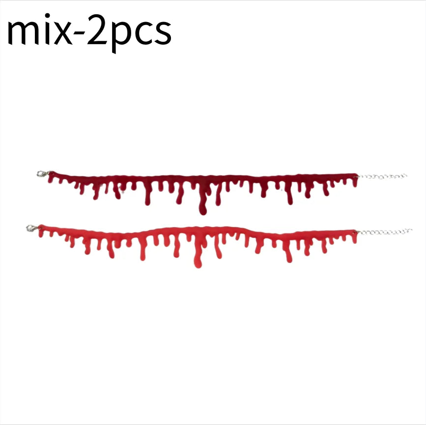 2/1pcs Halloween Horror Blood Necklace Fake Vampire Dark Blood Necklace Halloween Decoration Cosplay Costume Party Accessories