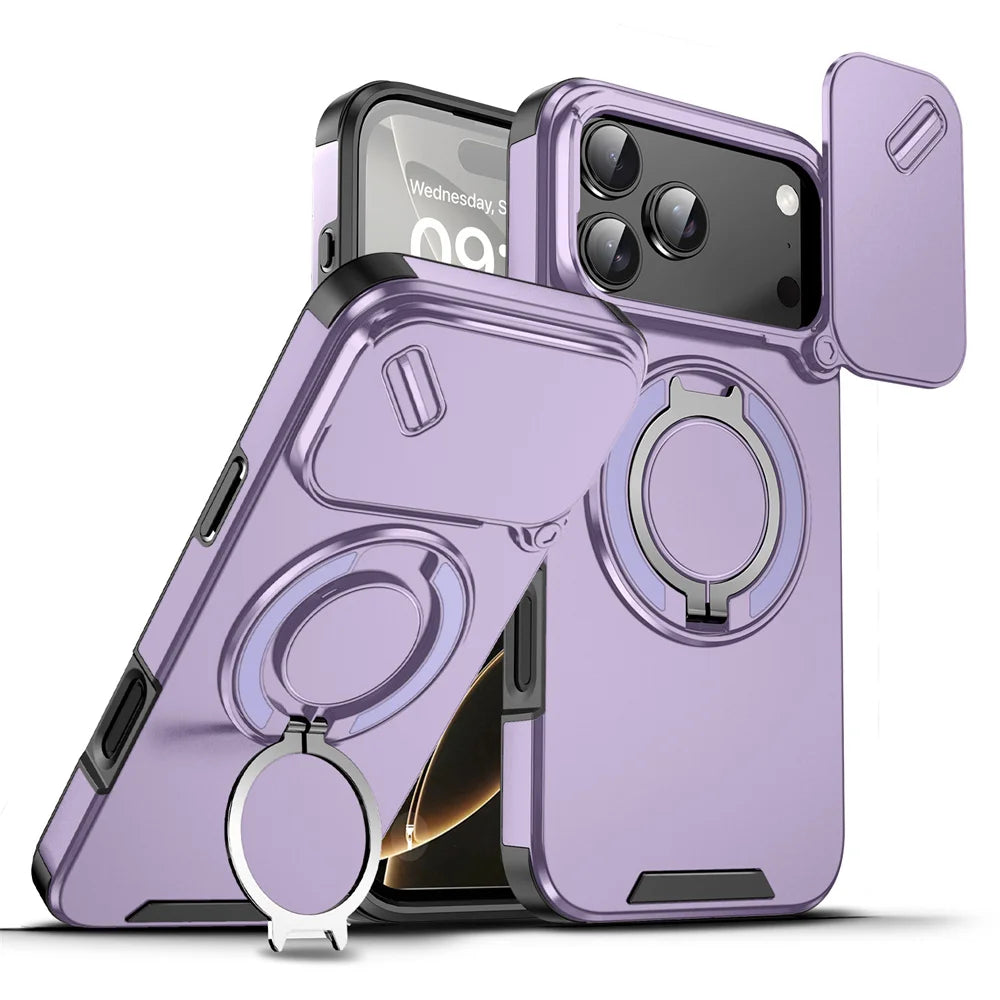 Rotating Flip Full Lens Protection Magnetic Stand Phone Case For iPhone 17 18 Pro Max Air Dual Layer Protection Armor Back Cover