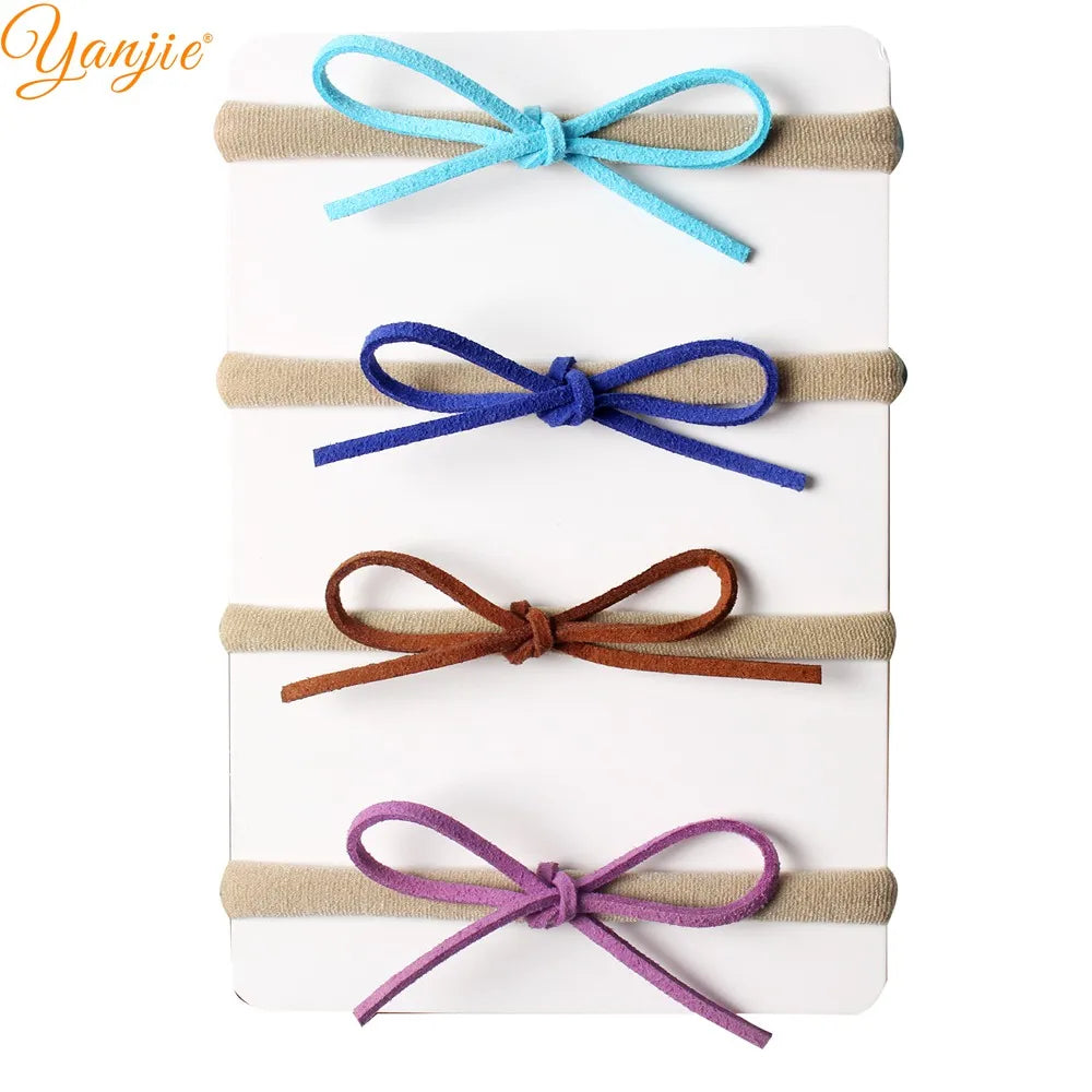 Classical Suede Bow Baby Nylon Headband for Girls