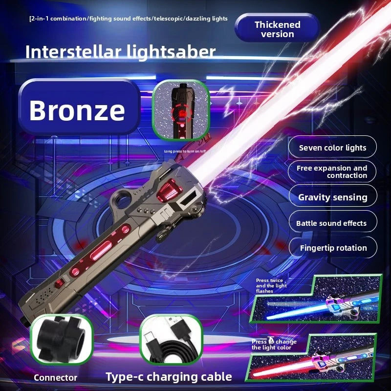 Children Colorful Glowing Sword Toys Telescopic Music Laser Sword 2-in-1 Rotating Decompression Toy Light Sword Kids Adult Toys