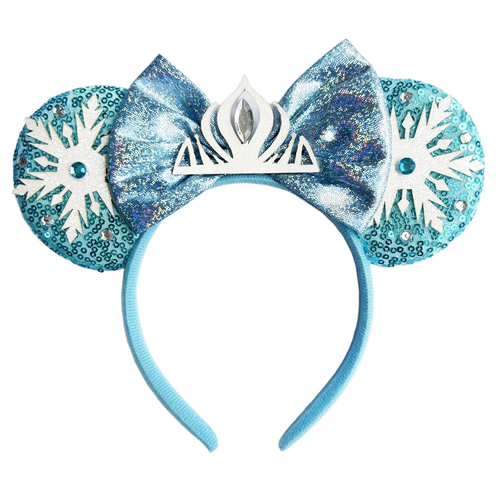 Frozen Elsa Mickey Mouse Ear Headband Sparkling Purple Bow Hair Hoops for Party Valentine Day Gift Holiday Hair Accessories