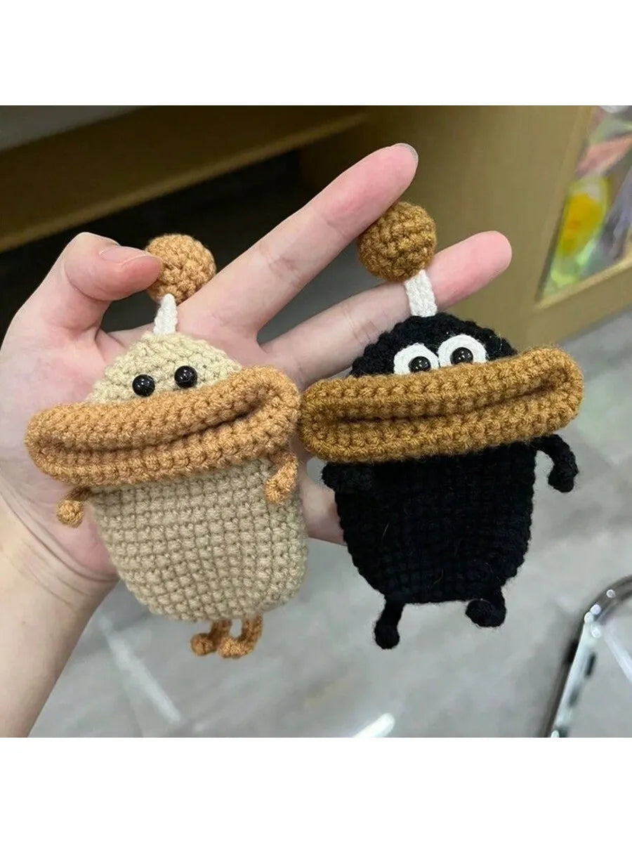 Handmade Crochet Sausage Keychain Earphone Pouch Key Holder For Women