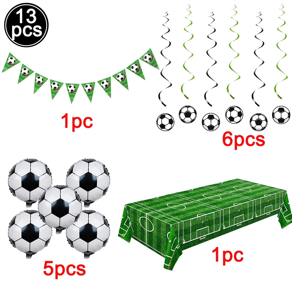 Soccer Theme Disposable Tableware Set Paper Plates Cups Napkins Tablecloth Boys Sports Football Birthday Party Decor Supplies