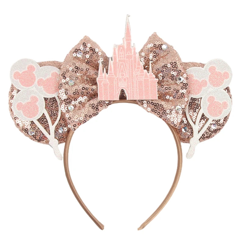 2026 Trip Mouse Ears Headband for Girls Women Sequin Castle 5"Bow Hairband Festival Party Cosplay DIY Hair Accessories