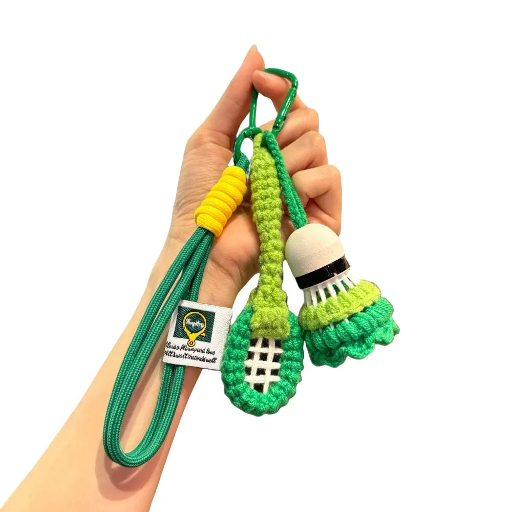 Crochet Badminton Keychain Mini Sports Bag Charm