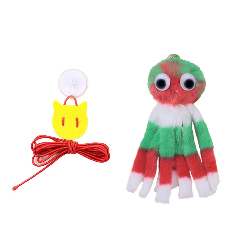 Fashion Hanging Sound Octopus Cat Toys to Relieve Boredom and Self-Exciting Plush Octopus Elastic Rope Teasing Cat Stick Pet Toy