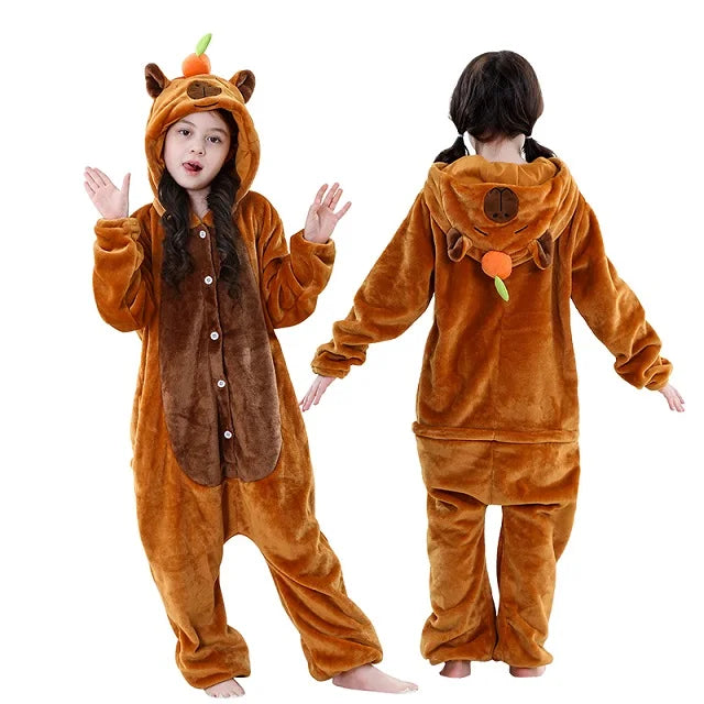 MICHLEY Carnaval Capybara Flannel Blanket Sleepers Onesie Hooded Children Costume Clothes Jumpsuit Sleepwear For Boys Girls
