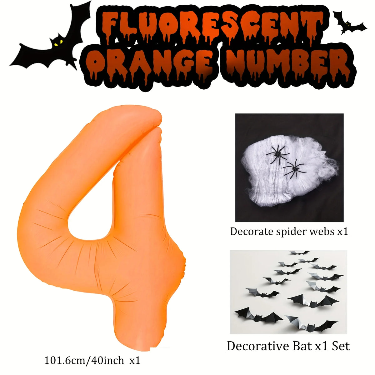 40 inch Orange Number 0-9 Balloon Halloween Horror Theme Birthday Balloon Set Spider Web Bat Festival Decoration Photo Props