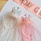 Princess Crown Veil Headband for Girls
