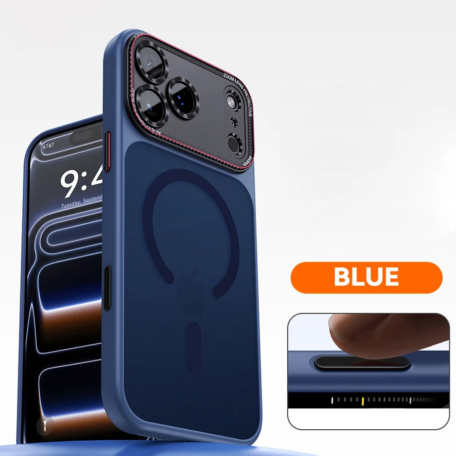 Luxury Magnetic Camera Bumper Protection Case For iPhone 17 16 15 14 18 Pro Max 18P Wireless Charge Shockproof Matte Clear Cover