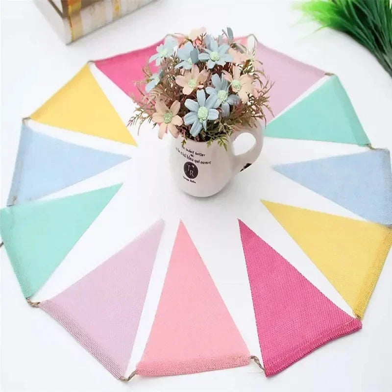 Colourful Jute Linen Pennant Flags Festival Bunting Banners Party Hanging Wedding Hanging Banner Party Garland for Home Decor