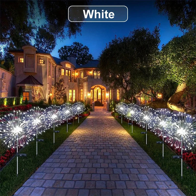 1/2/4PCS Solar Firework Light Waterproof Outdoor 8 Lighting Modes 90-200LED Fairy String Light Christmas 3 Colors Garden